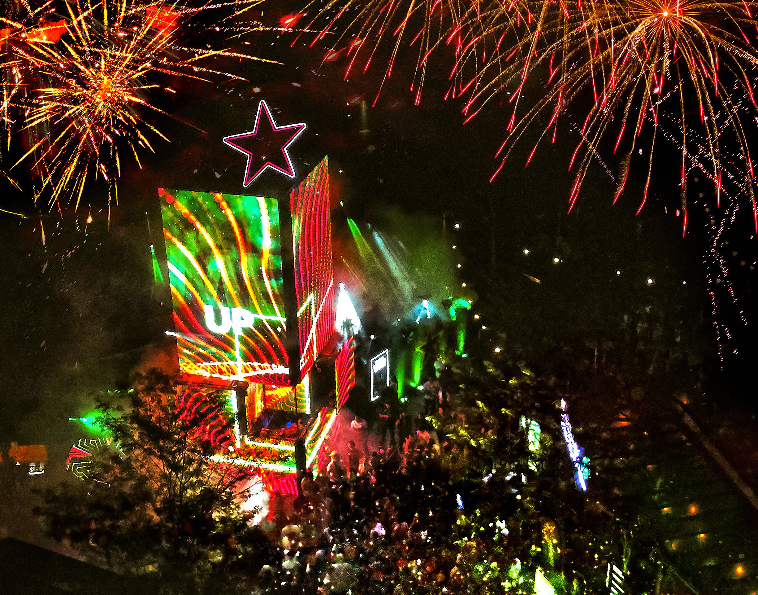 Aerial view of the Star Tower Countdown Party at midnight-v2