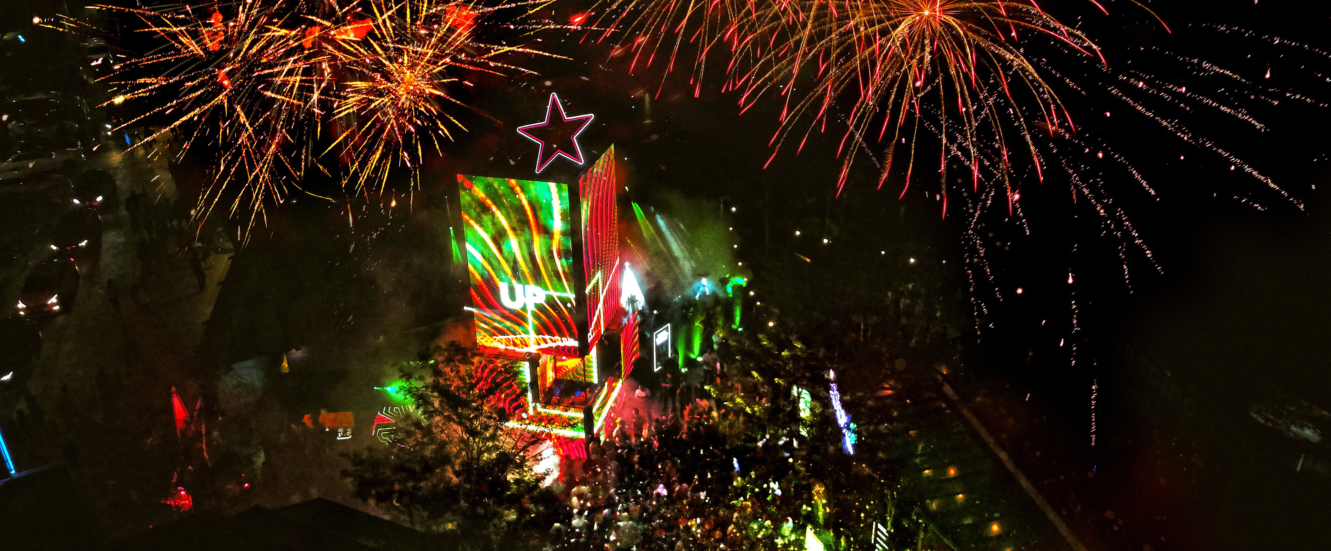 Aerial view of the Star Tower Countdown Party at midnight-v3